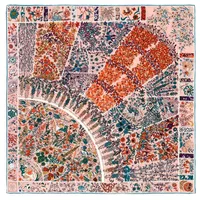 New Style 90cm Twill Silk Square Scarf Geometric Floral Print Silk Scarf Shawl sku image 4