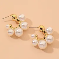 Fashion Geometric Inlaid Pearls Alloy Artificial Gemstones Earrings main image 1