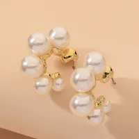 Fashion Geometric Inlaid Pearls Alloy Artificial Gemstones Earrings sku image 1