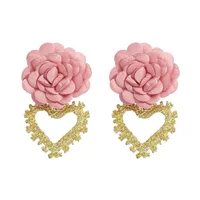 Heart-shaped Fabric Flower Earrings main image 5