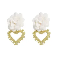 Heart-shaped Fabric Flower Earrings sku image 2