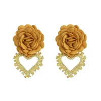 Heart-shaped Fabric Flower Earrings sku image 3