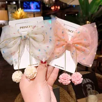 Children's Colorful Pink Dot Gauze Big Bow Hair Clip main image 3