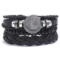 Retro Playing Card Pattern Woven Leather Bracelet main image 1