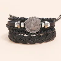Retro Playing Card Pattern Woven Leather Bracelet main image 4