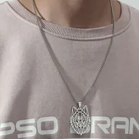 Punk Hollow Wolf Head Stainless Steel Necklace main image 4