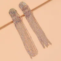 Fashion Full Rhinestone Long Tassel Earrings main image 1