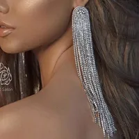 Fashion Full Rhinestone Long Tassel Earrings main image 2