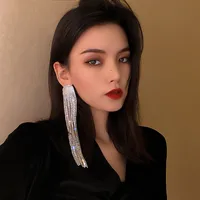 Fashion Full Rhinestone Long Tassel Earrings main image 3