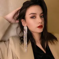 Fashion Full Rhinestone Long Tassel Earrings main image 4