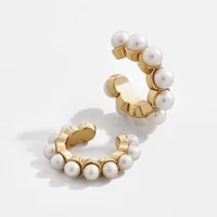 Wholesale Jewelry Lady Geometric Alloy Artificial Gemstones Inlaid Pearls Earrings sku image 1