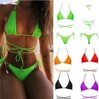 Fashion Solid Color Strappy Bikini main image 1