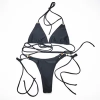 Fashion Solid Color Strappy Bikini sku image 3