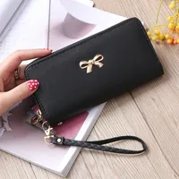 Korean Zipper Wallet Ladies Cross Pattern Bow Clutch Bag main image 1
