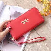 Korean Zipper Wallet Ladies Cross Pattern Bow Clutch Bag sku image 3
