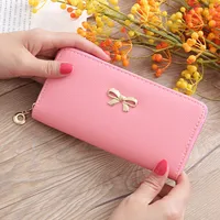Korean Zipper Wallet Ladies Cross Pattern Bow Clutch Bag sku image 10