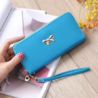 Korean Zipper Wallet Ladies Cross Pattern Bow Clutch Bag sku image 1