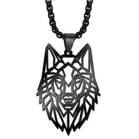 Punk Hollow Wolf Head Stainless Steel Necklace sku image 1
