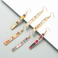 Fashion Bar Long Alloy Edging Color Leather Earrings main image 5