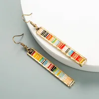 Fashion Bar Long Alloy Edging Color Leather Earrings main image 4