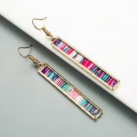 Fashion Bar Long Alloy Edging Color Leather Earrings main image 3