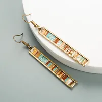 Fashion Bar Long Alloy Edging Color Leather Earrings main image 2