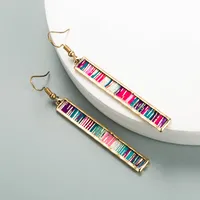 Fashion Bar Long Alloy Edging Color Leather Earrings sku image 1