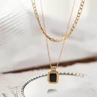 Wholesale Jewelry Simple Style Square 304 Stainless Steel Titanium Steel Shell 18K Gold Plated Inlay Necklace main image 1
