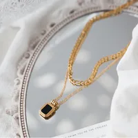 Wholesale Jewelry Simple Style Square 304 Stainless Steel Titanium Steel Shell 18K Gold Plated Inlay Necklace main image 5