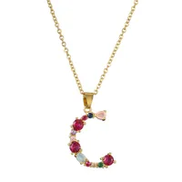 26 English Letter Necklace  New Mixed Colored Gem Inlaid Clavicle Chain Female Color Retention Electroplating Best Seller In Europe And America sku image 3