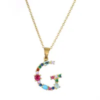 26 English Letter Necklace  New Mixed Colored Gem Inlaid Clavicle Chain Female Color Retention Electroplating Best Seller In Europe And America sku image 7