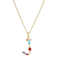26 English Letter Necklace  New Mixed Colored Gem Inlaid Clavicle Chain Female Color Retention Electroplating Best Seller In Europe And America sku image 10