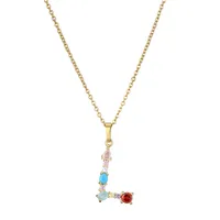 26 English Letter Necklace  New Mixed Colored Gem Inlaid Clavicle Chain Female Color Retention Electroplating Best Seller In Europe And America sku image 12