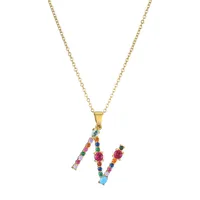 26 English Letter Necklace  New Mixed Colored Gem Inlaid Clavicle Chain Female Color Retention Electroplating Best Seller In Europe And America sku image 13