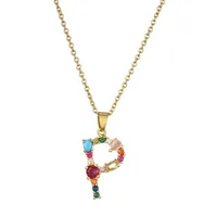 26 English Letter Necklace  New Mixed Colored Gem Inlaid Clavicle Chain Female Color Retention Electroplating Best Seller In Europe And America sku image 15