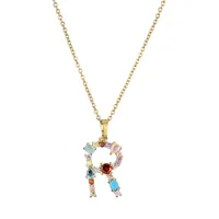 26 English Letter Necklace  New Mixed Colored Gem Inlaid Clavicle Chain Female Color Retention Electroplating Best Seller In Europe And America sku image 17
