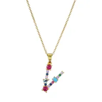 26 English Letter Necklace  New Mixed Colored Gem Inlaid Clavicle Chain Female Color Retention Electroplating Best Seller In Europe And America sku image 20