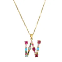 26 English Letter Necklace  New Mixed Colored Gem Inlaid Clavicle Chain Female Color Retention Electroplating Best Seller In Europe And America sku image 21