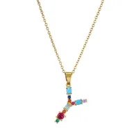 26 English Letter Necklace  New Mixed Colored Gem Inlaid Clavicle Chain Female Color Retention Electroplating Best Seller In Europe And America sku image 23