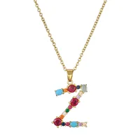 26 English Letter Necklace  New Mixed Colored Gem Inlaid Clavicle Chain Female Color Retention Electroplating Best Seller In Europe And America sku image 24