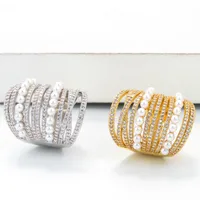 Fashion Micro Inlaid With Diamond Pearl Double-layer Ring Wholesale sku image 1