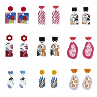 Wholesale Retro Embossed Printed Transparent Acrylic Earrings main image 1