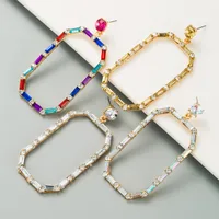 Fashion Square Long Pendant Alloy Rhinestone Earrings main image 1