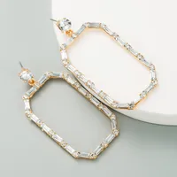 Fashion Square Long Pendant Alloy Rhinestone Earrings main image 3