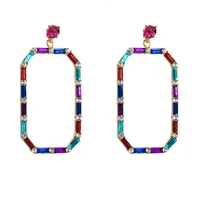 Fashion Square Long Pendant Alloy Rhinestone Earrings main image 5