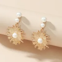 Fashion Creative Long Pearl Sun Flower Earrings main image 2