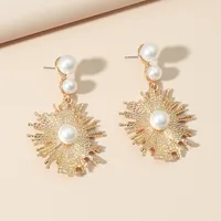 Fashion Creative Long Pearl Sun Flower Earrings main image 3