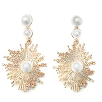Fashion Creative Long Pearl Sun Flower Earrings main image 4
