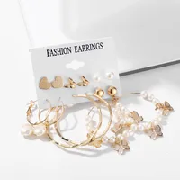 Simple Geometric Pearl Butterfly Heart Earring Set 6 Pairs main image 1