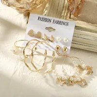 Simple Geometric Pearl Butterfly Heart Earring Set 6 Pairs main image 2